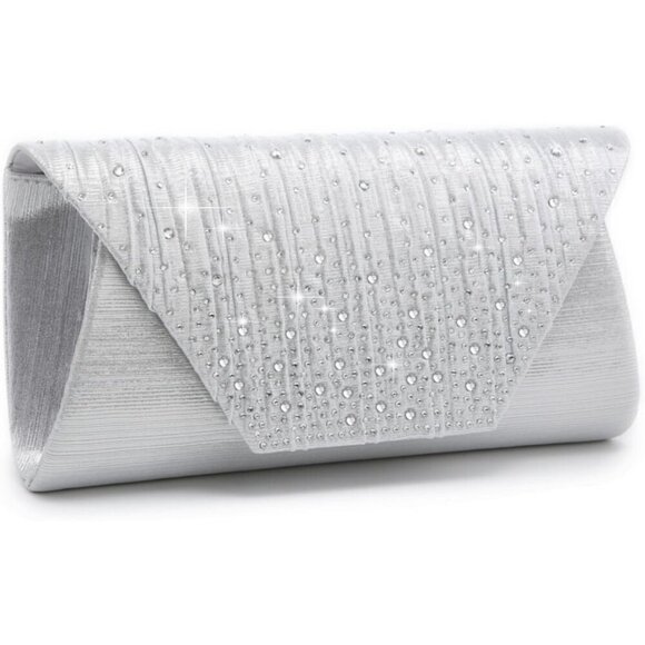 Women Sliver Cocktail Prom Formal Clutch with Glitter Rhinestones Handbags - Picture 1 of 6